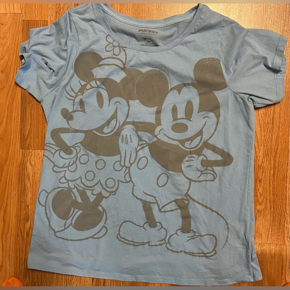 Vintage Disney Mickey & Friends Mickey &Minnie Distressed Blue T-Shirt 0X (16W)